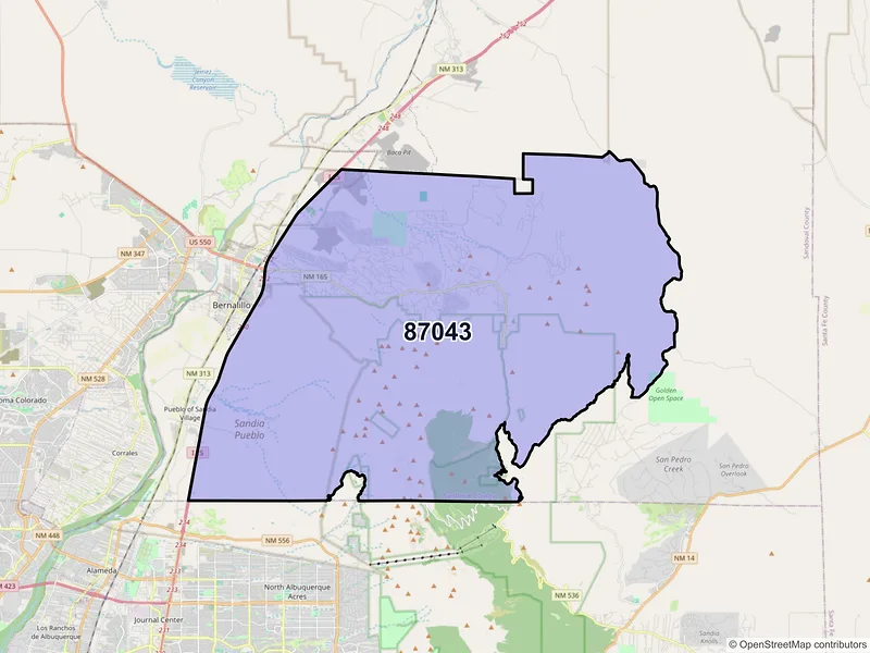 Map of Placitas, New Mexico and ZIP codes