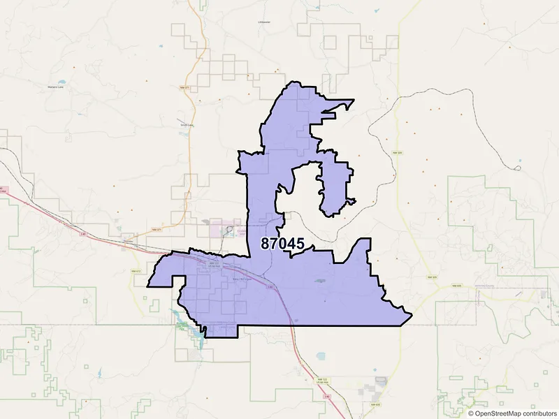 Map of ZIP Code 87045 — Prewitt, NM