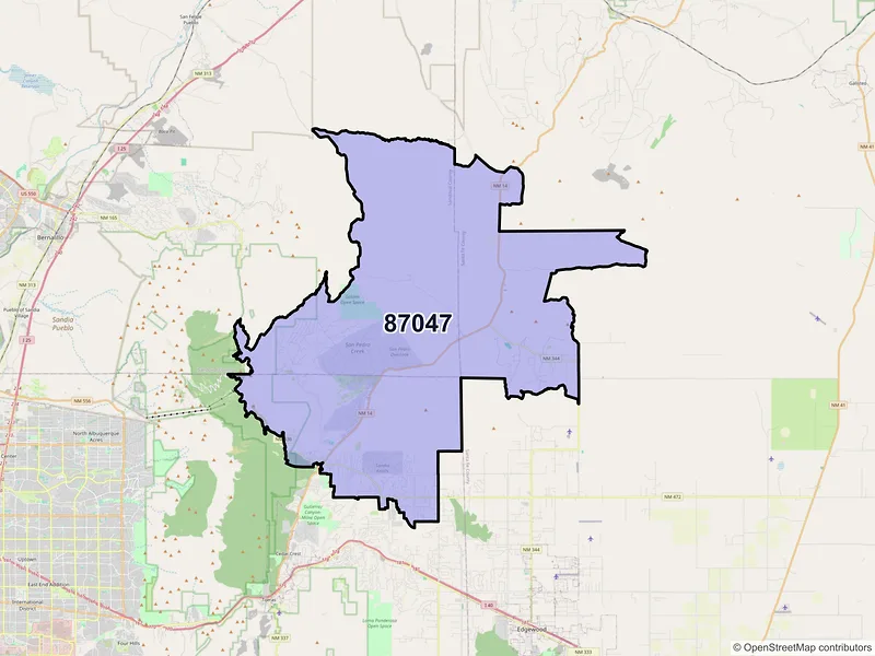 Map of ZIP Code 87047 — Sandia Park, NM