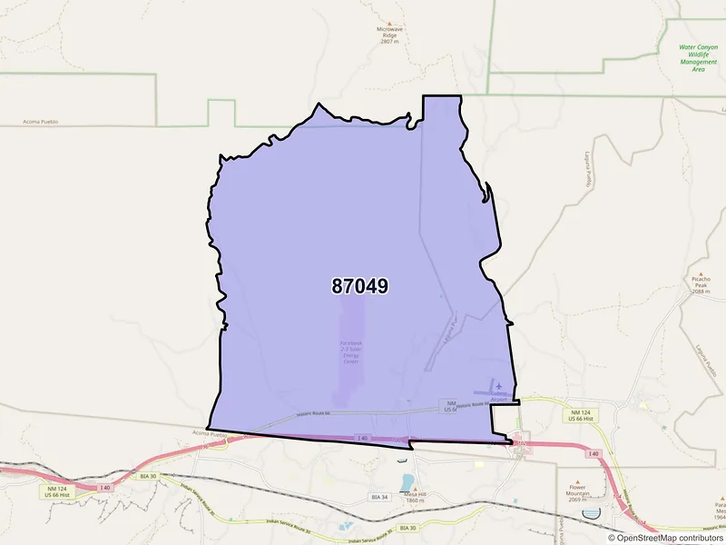 Map of San Fidel, New Mexico and ZIP codes