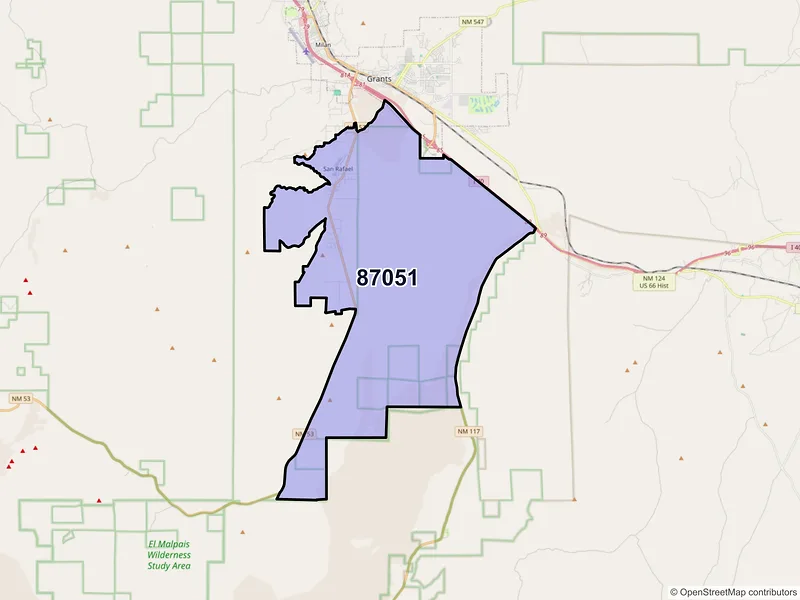 Map of San Rafael, New Mexico and ZIP codes