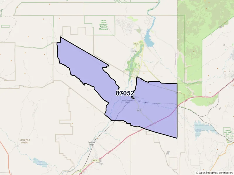 Map of ZIP Code 87052 — Santo Domingo Pueblo, NM