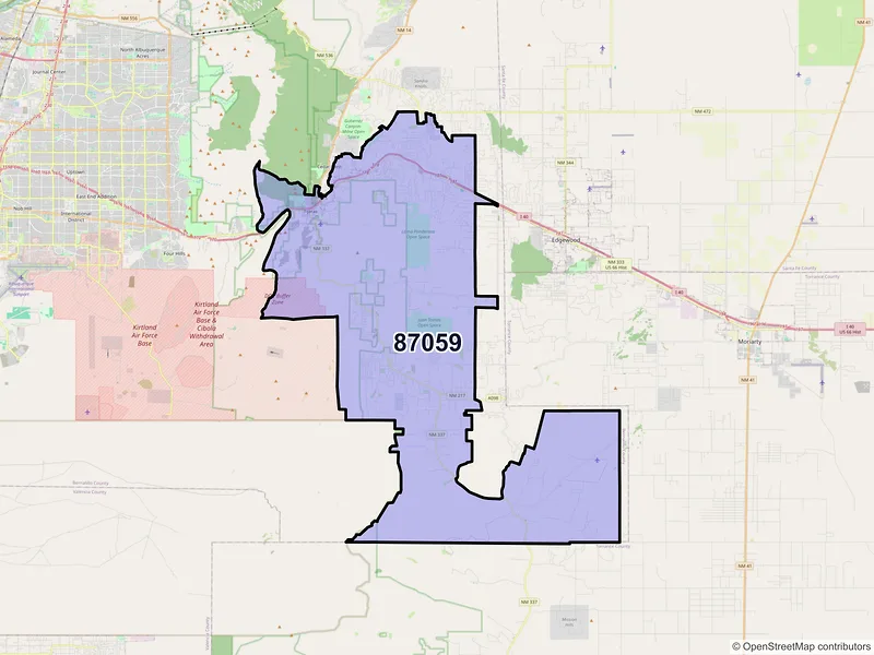 Map of ZIP Code 87059 — Tijeras, NM