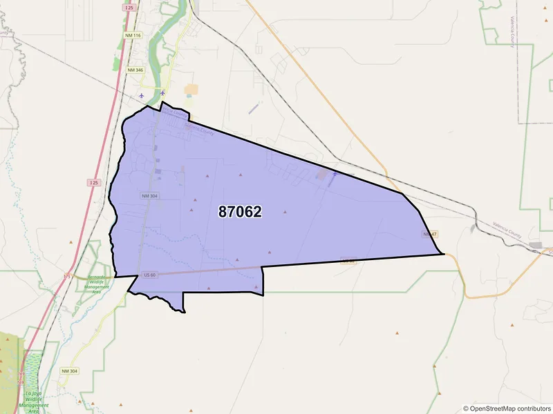 Map of Veguita, New Mexico and ZIP codes