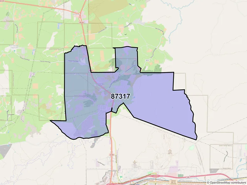 Map of ZIP Code 87317 — Gamerco, NM