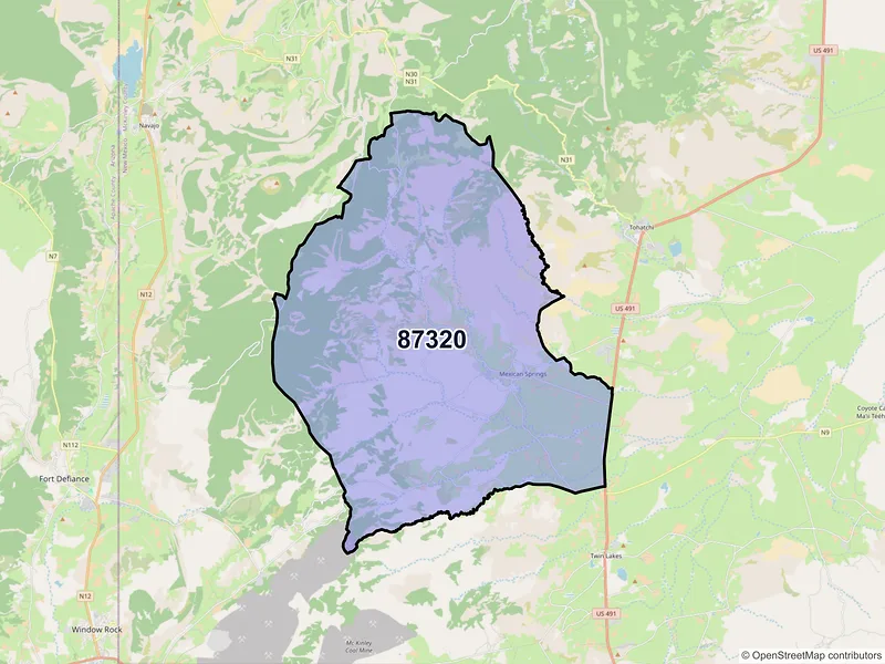 Map of Mexican Springs, New Mexico and ZIP codes