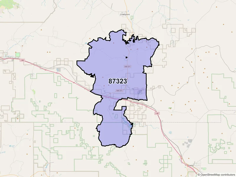 Map of ZIP Code 87323 — Thoreau, NM
