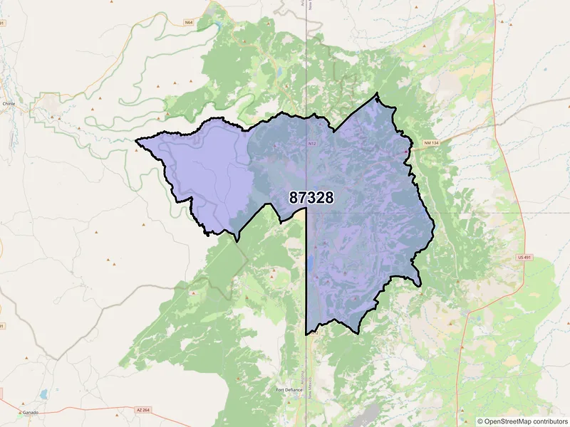 Map of Navajo, New Mexico and ZIP codes