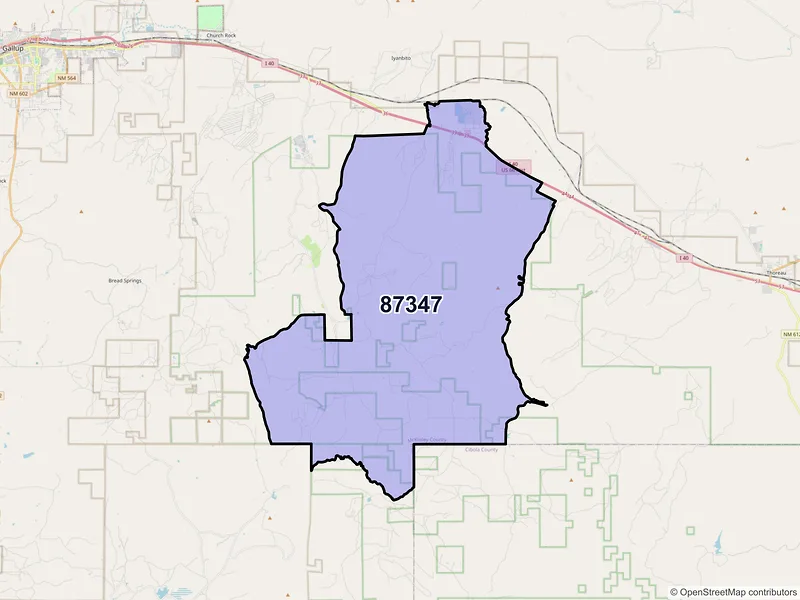 Map of Jamestown, New Mexico and ZIP codes