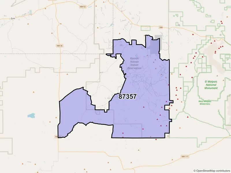 Map of Pinehill, New Mexico and ZIP codes