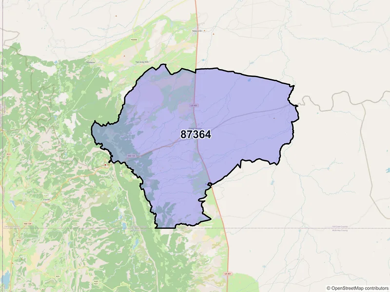 Map of Sheep Springs, New Mexico and ZIP codes
