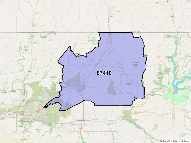 Map of ZIP Code 87410 — Aztec, NM