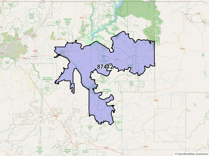 Map of Blanco, New Mexico and ZIP codes