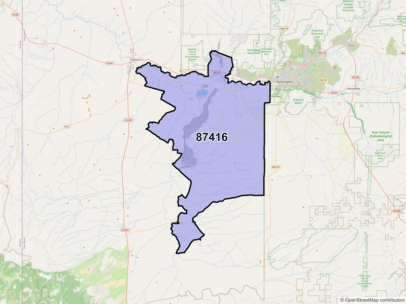 Map of ZIP Code 87416 — Fruitland, NM