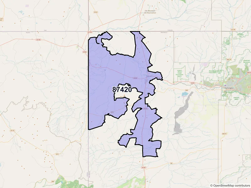Map of Shiprock, New Mexico and ZIP codes