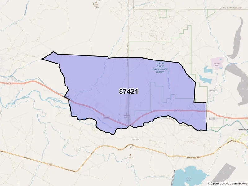 Map of ZIP Code 87421 — Waterflow, NM