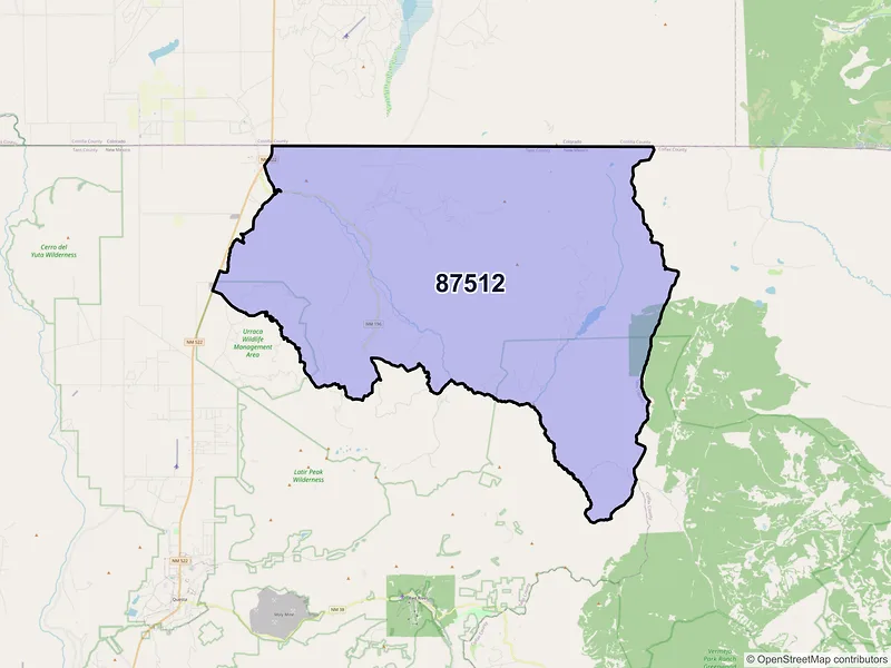 Map of Amalia, New Mexico and ZIP codes