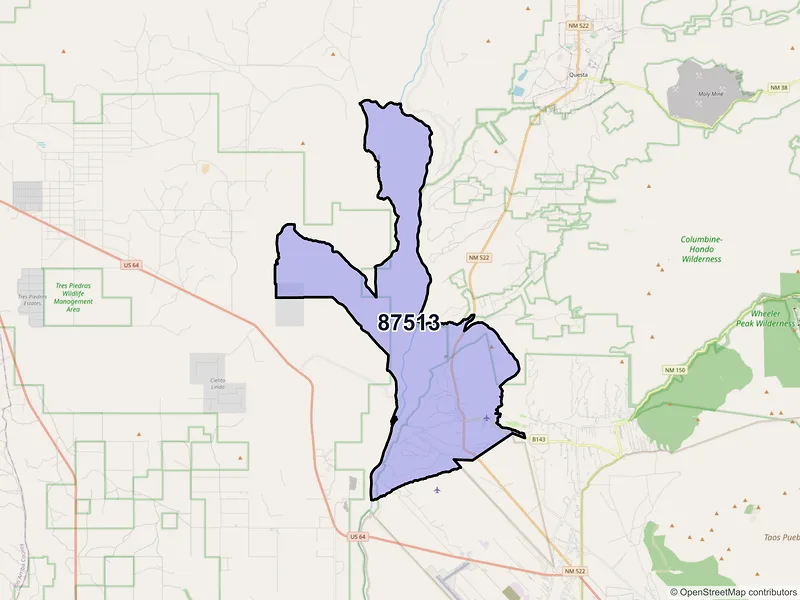 Map of Arroyo Hondo, New Mexico and ZIP codes