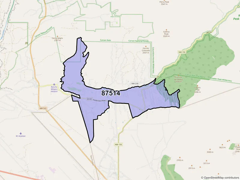Map of Arroyo Seco, New Mexico and ZIP codes