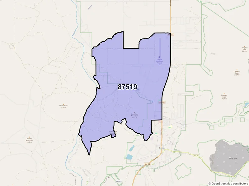 Map of Cerro, New Mexico and ZIP codes