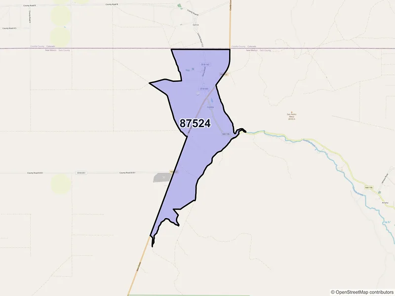 Map of Costilla, New Mexico and ZIP codes