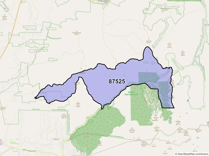 Map of Taos Ski Valley, New Mexico and ZIP codes