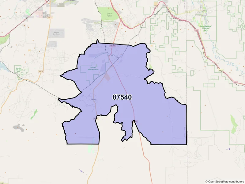 Map of Lamy, New Mexico and ZIP codes