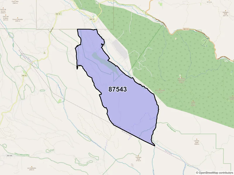 Map of Llano, New Mexico and ZIP codes