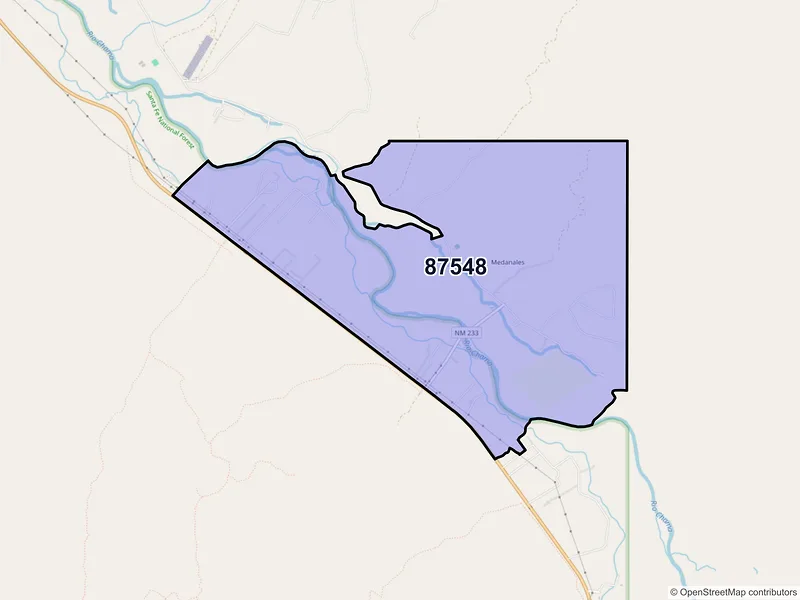 Map of Medanales, New Mexico and ZIP codes
