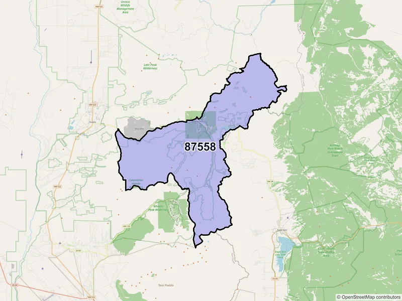 Map of Red River, New Mexico and ZIP codes