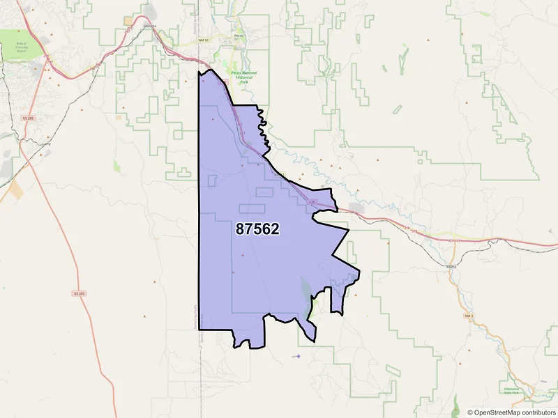 Map of Rowe, New Mexico and ZIP codes