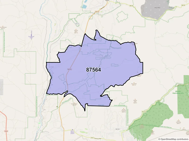 Map of San Cristobal, New Mexico and ZIP codes
