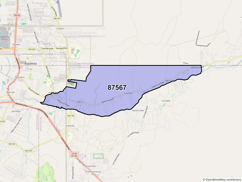 Map of ZIP Code 87567 — Santa Cruz, NM