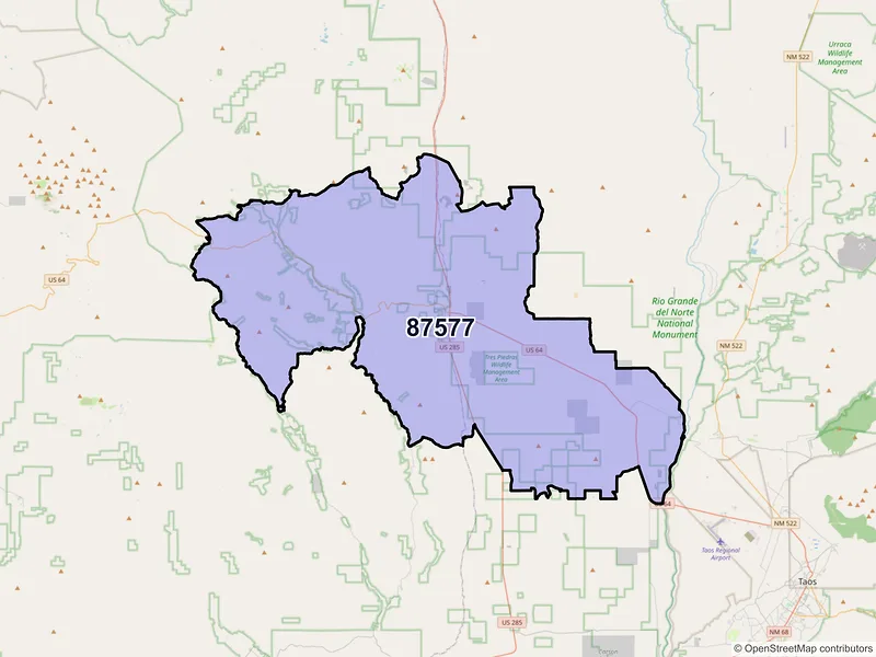 Map of Tres Piedras, New Mexico and ZIP codes