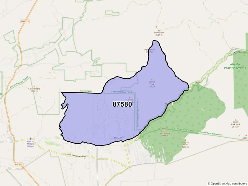 Map of ZIP Code 87580 — Valdez, NM