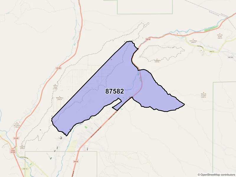 Map of Velarde, New Mexico and ZIP codes