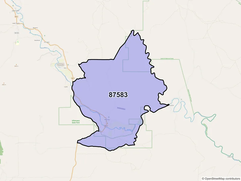 Map of Villanueva, New Mexico and ZIP codes