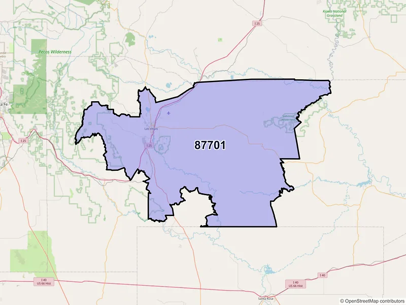 Map of Las Vegas, New Mexico and ZIP codes