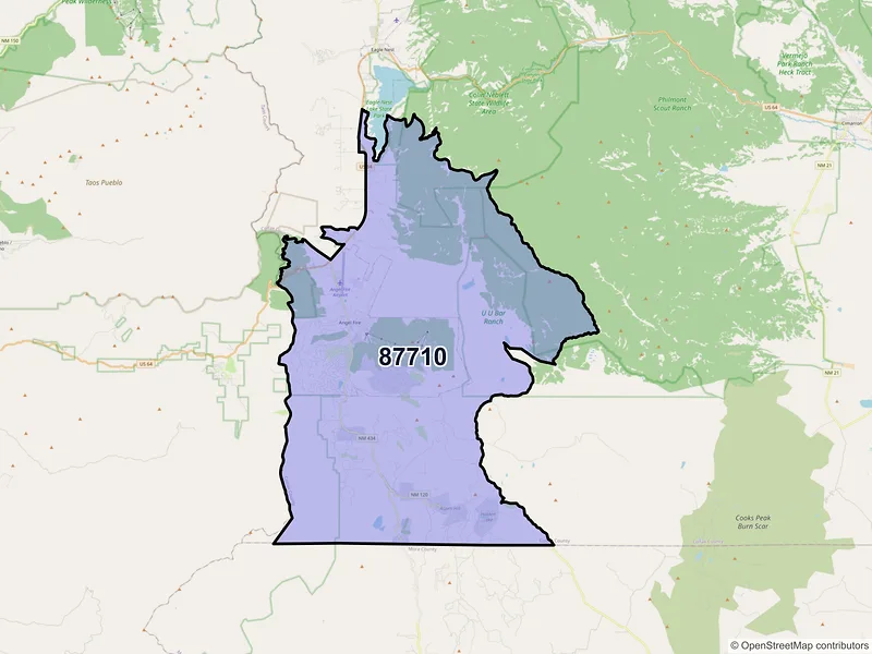 Map of Angel Fire, New Mexico and ZIP codes