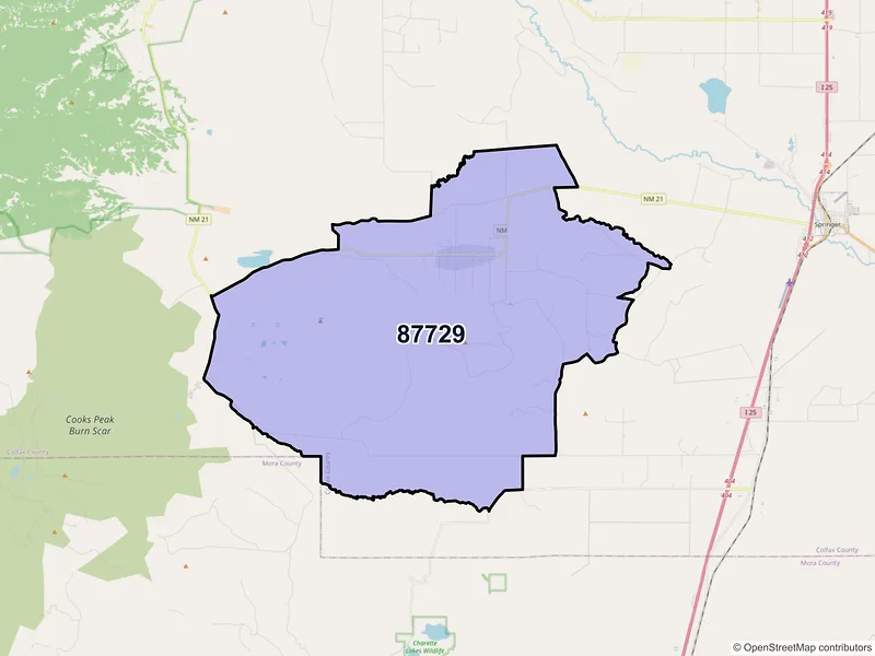 Map of ZIP Code 87729 — Miami, NM