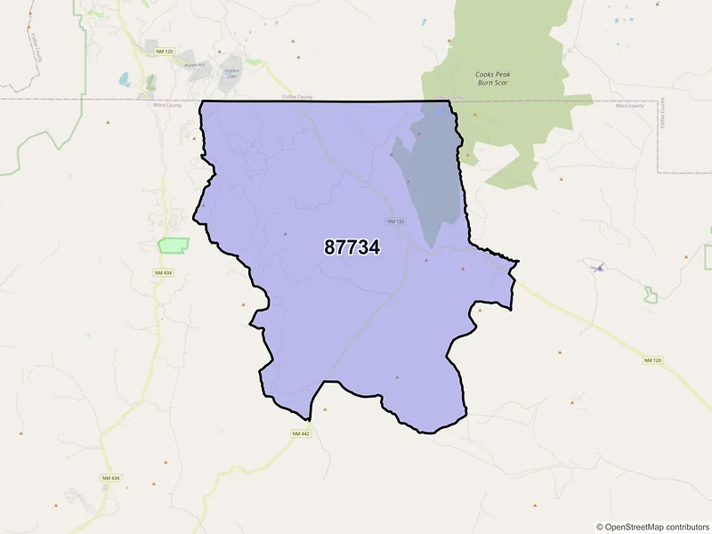 Map of ZIP Code 87734 — Ocate, NM