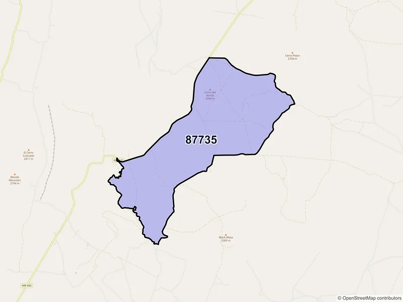 Map of ZIP Code 87735 — Ojo Feliz, NM