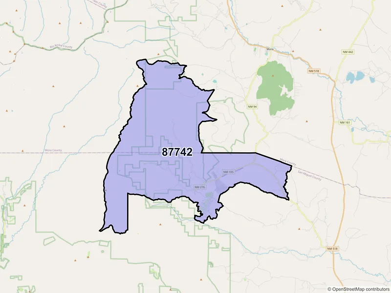 Map of Rociada, New Mexico and ZIP codes