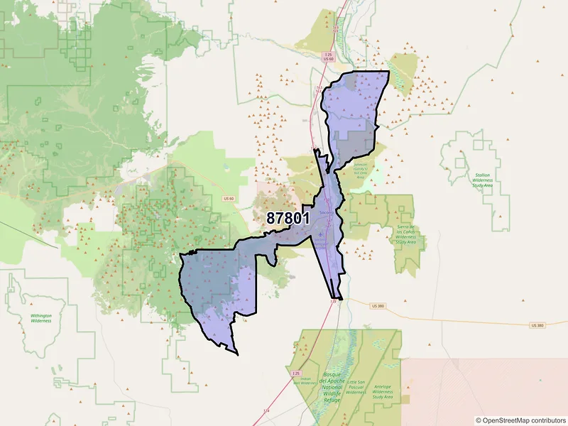 Map of Socorro, New Mexico and ZIP codes