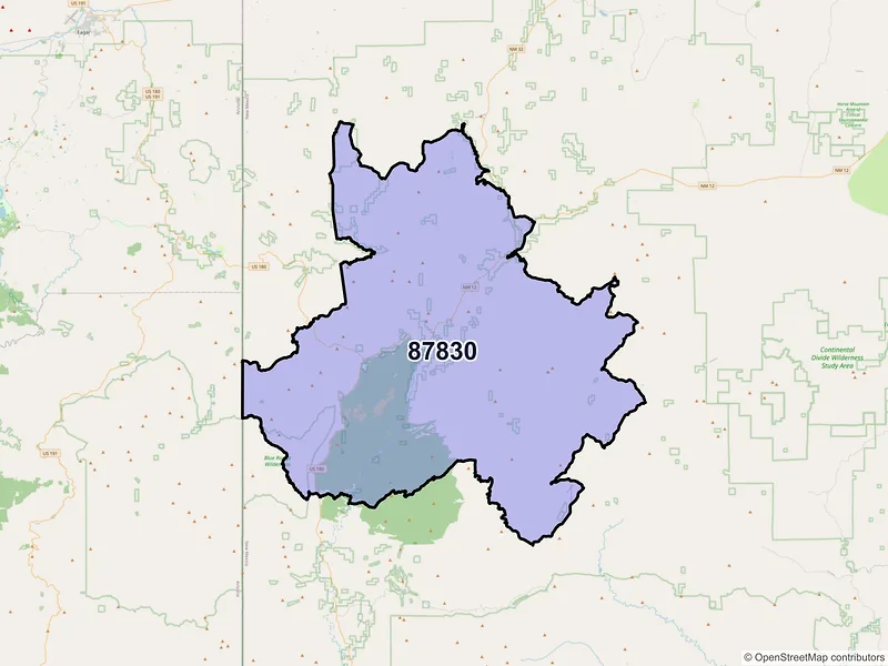 Map of Reserve, New Mexico and ZIP codes