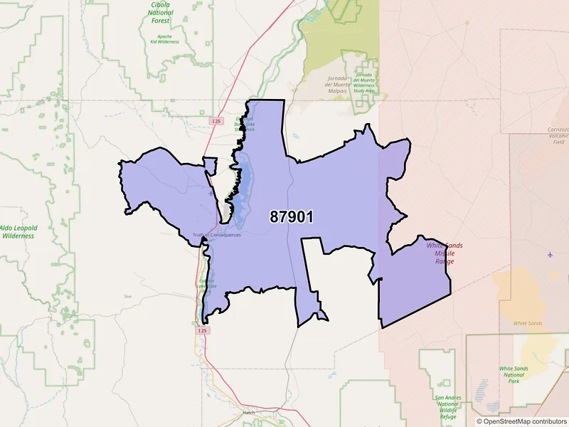 Map of Truth or Consequences, New Mexico and ZIP codes
