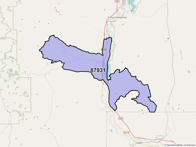 Map of Caballo, New Mexico and ZIP codes