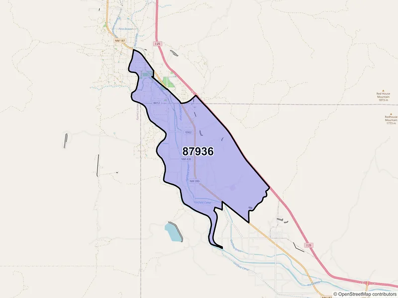 Map of Garfield, New Mexico and ZIP codes
