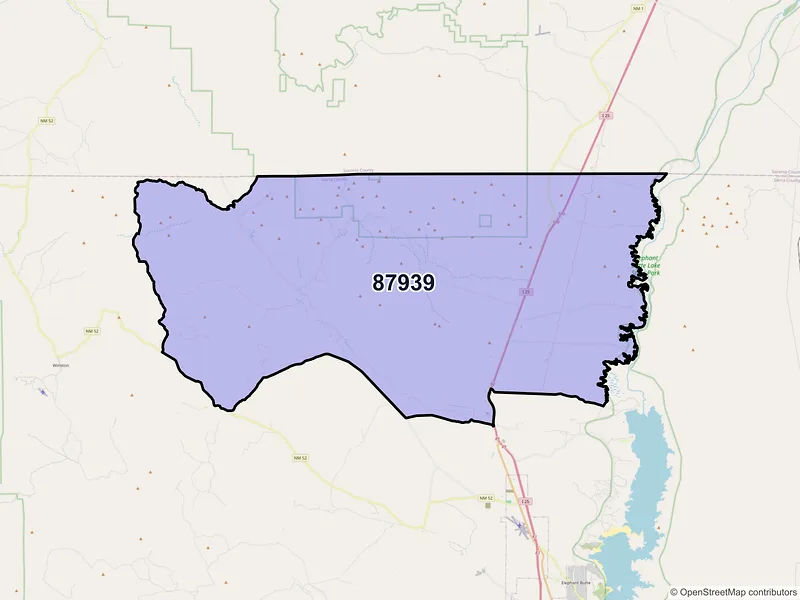 Map of ZIP Code 87939 — Monticello, NM