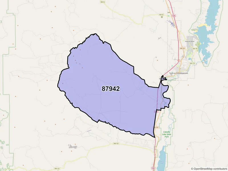 Map of ZIP Code 87942 — Williamsburg, NM